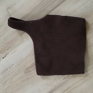 Babaton Aritzia Ribbed Sculpt Knit One Shoulder Crop Tank Top Brown Size 2XS